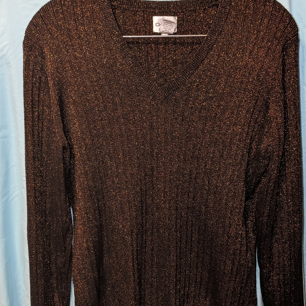 Chicos Brown and Gold sparkle metallic sweater